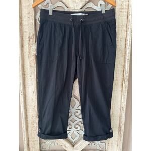 Sonoma Black Utility Drawstring Elastic Waist Rolled Button Hem Crop Pants Small